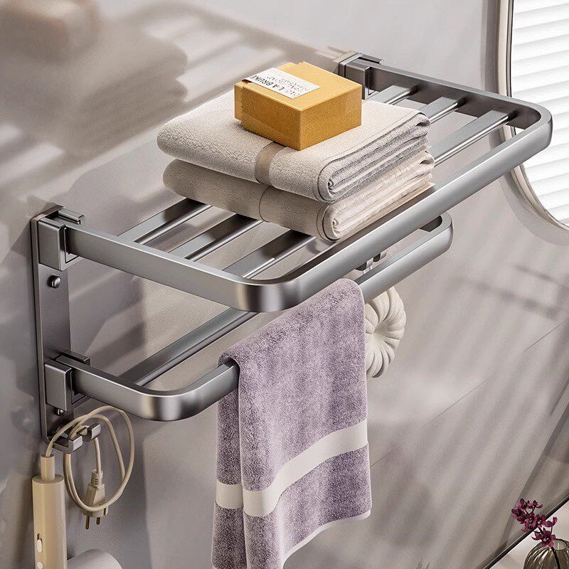 德国GFS毛巾架卫生间免打孔置物浴室太空铝浴巾架子一体卫浴挂件