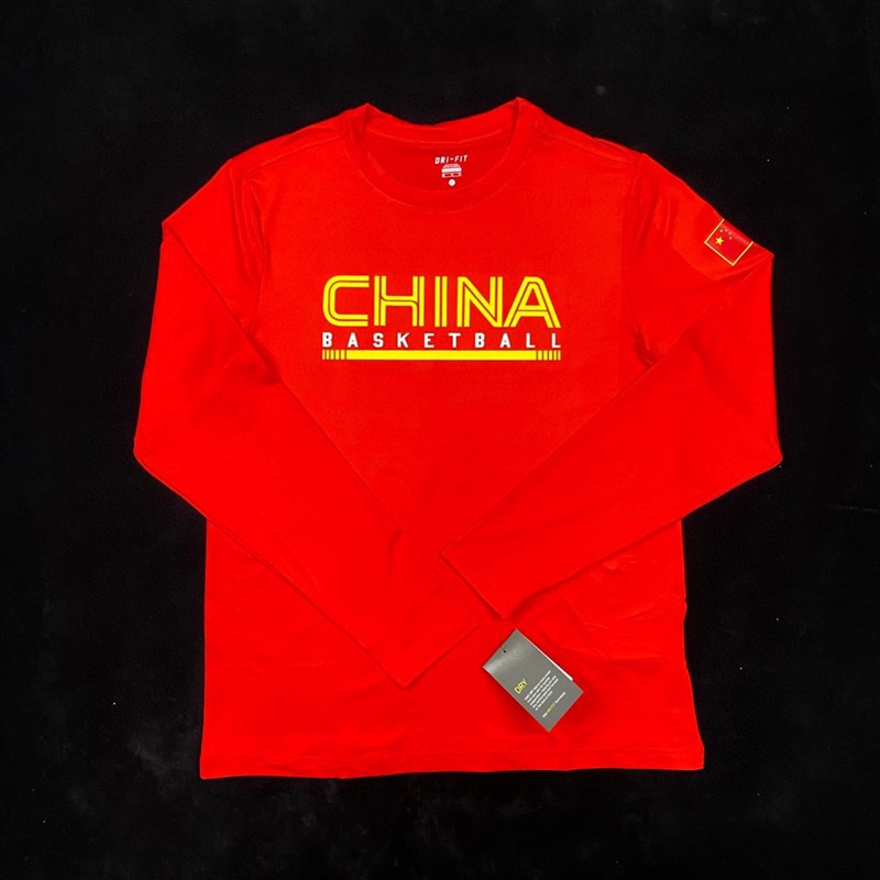 中国队男篮训练热身投篮服球员热身训练运动跑步宽松速干T恤长袖