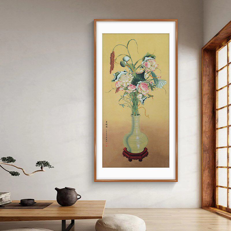 手绘国画岁朝清供图花鸟图案挂画竖版入户走廊玄关装饰画名家字画