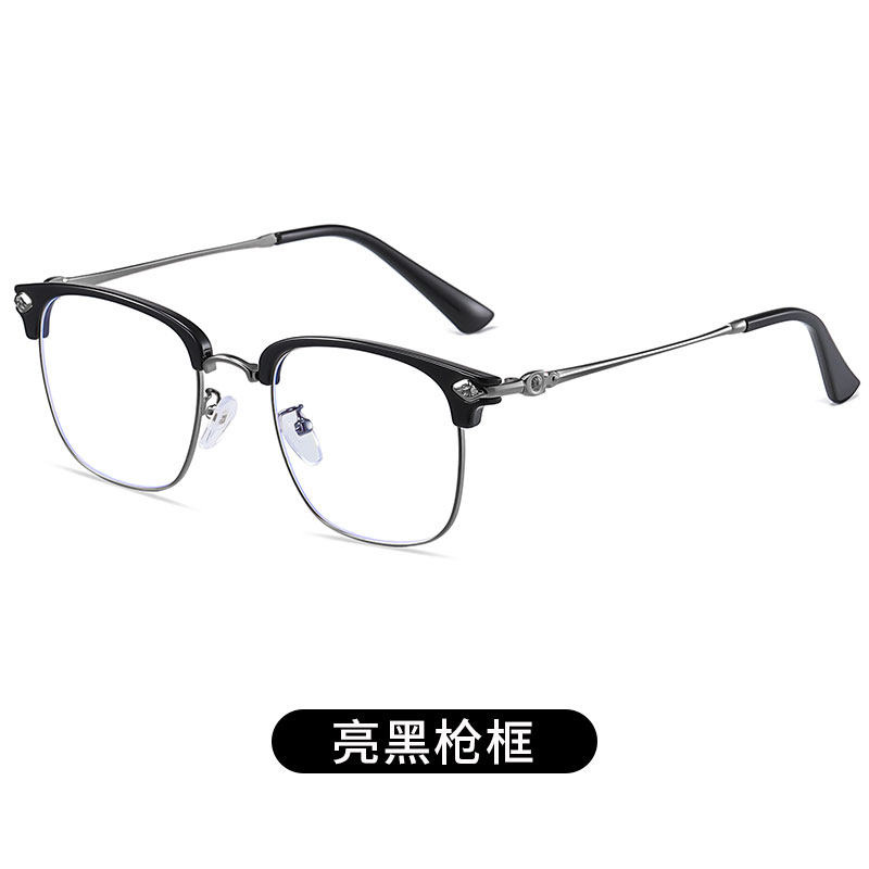 小众货半框眼镜理工男潮痞帅防蓝光平光镜近视可配度数大脸眉线