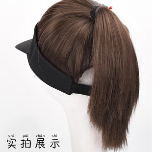 。女款马b尾假发帽子带头发一体夏天戴的短发遮阳帽2023新款时尚