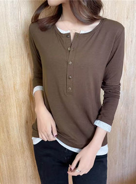 哺乳衣上衣外出辣妈款长袖T恤哺乳服产後春秋季纯棉月子服打底衫