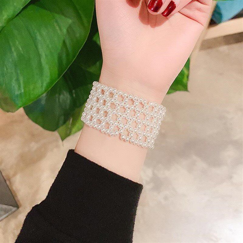 珍珠手链宽版超仙遮疤森系手镯多层女简约甜美小众气质白色手串