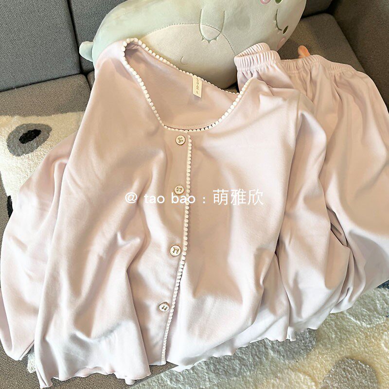 圆领紫色睡衣女款春秋冬季磨毛德绒加厚长袖套装休闲可外穿家居服