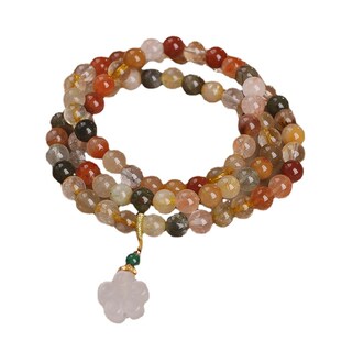 民族风天然彩发晶多圈手链女手环国潮白玉莲花吊坠手串礼物手饰品