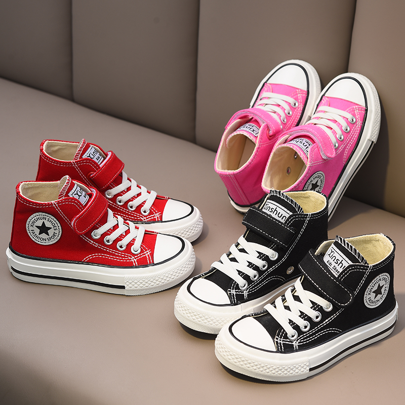 蜡笔小星儿童高帮帆布鞋女男童布鞋女童鞋小白鞋2022春秋新款板鞋