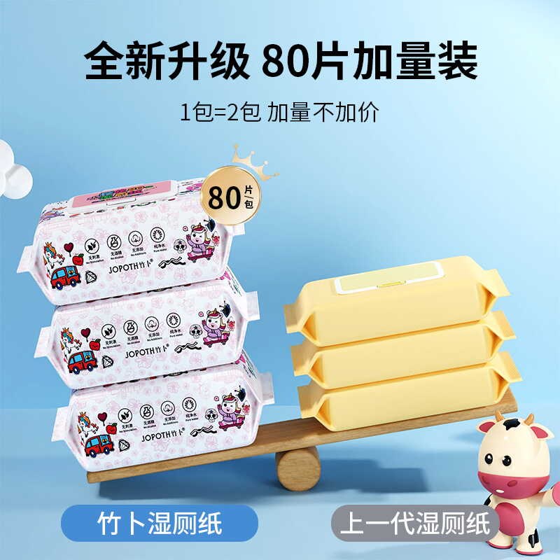 湿厕纸80抽大包带盖便携婴儿手口专用宝宝儿童家庭实惠装湿纸巾