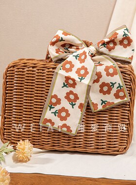 复古藤编篮子伴手礼手提收纳野A餐篮粉色绿色蓝色白色礼品盒篮子