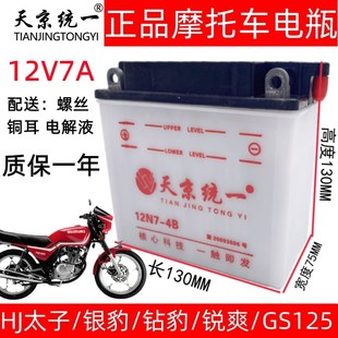 豪爵龙太子125 4B摩托车水电瓶钻豹银豹铃木刀仔12N7AH 8通用12N7