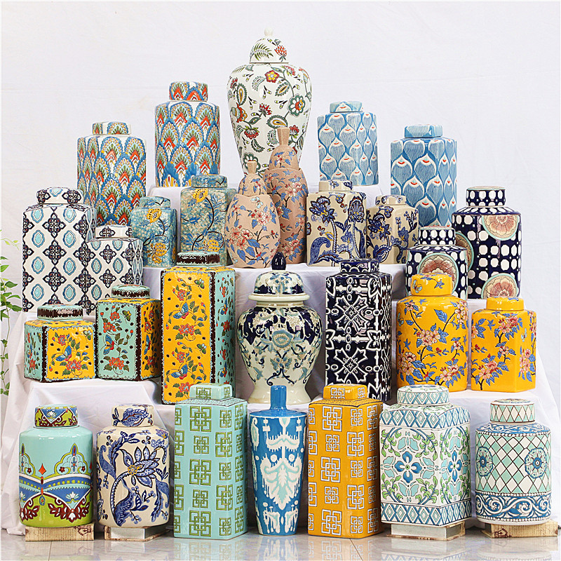 中欧式家居装饰粉彩陶瓷储物罐民宿客厅电视柜摆件玄关博古架摆设,家居饰品,装饰摆件,淘宝优惠券,粉丝福利购,淘宝优惠卷