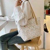 日系仙女蕾丝单肩大包2024新款 韩版 文艺帆布包百搭清新手提包