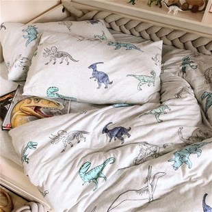 速发恐龙图案儿童婴儿针织棉纯棉床上用品天竺棉双人四件套床单床