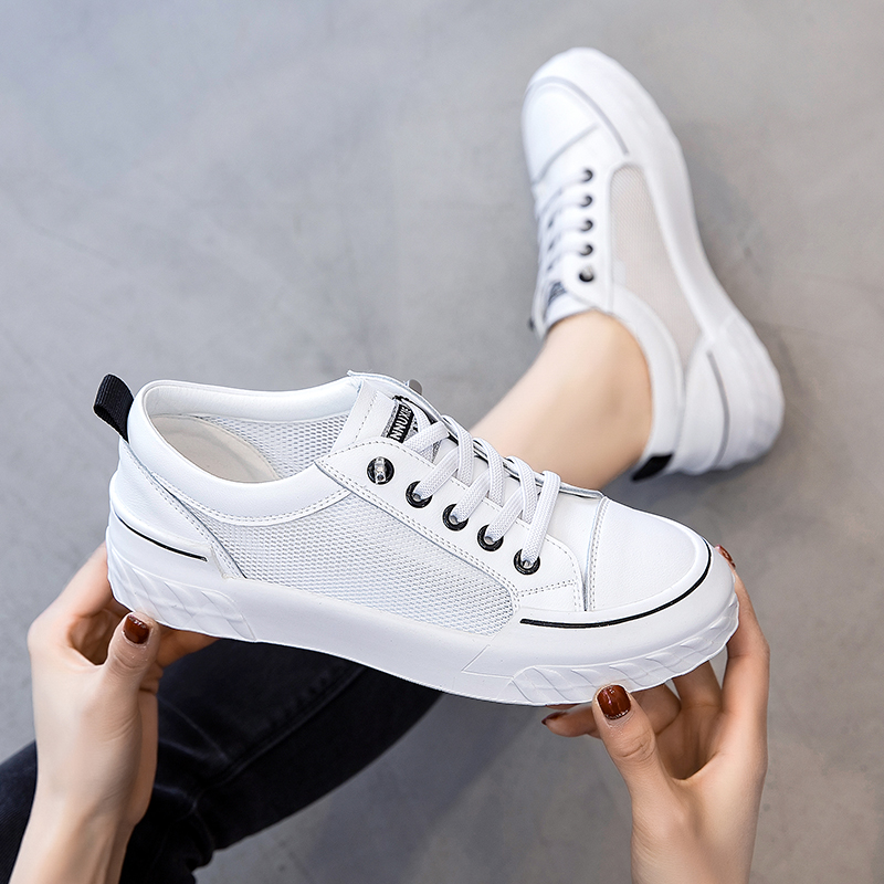 夏季薄款网面e大码女鞋小白鞋女40 41-43运动百搭透气网纱镂空板