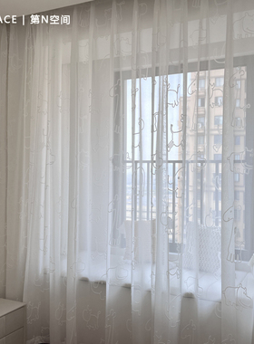 动物乐园儿童房纱帘n白色纱帘3D立体浮雕绣花纱帘卡通窗帘卧室飘