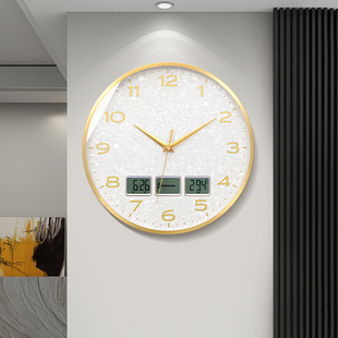 轻奢钟表挂钟客厅2023新款 铜大师 万年历带温度挂墙简约现代大气