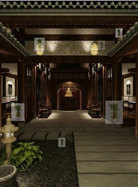 禅意集-新中式 禅意古典 酒庄 施工图纸cadR 效果图 实景图片