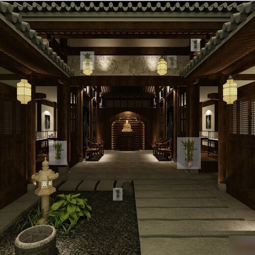 禅意集-新中式 禅意古典 酒庄 施工图纸cadR 效果图 实景图片