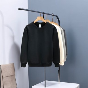 秋冬季纯白色内搭加绒卫衣男冬款圆领长袖打底衫2023新款上衣t恤