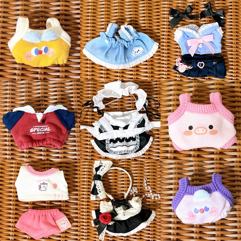 现货可爱娃衣10cm20cm公仔缺牙巴玩J偶网红换装棉花娃娃女娃衣服