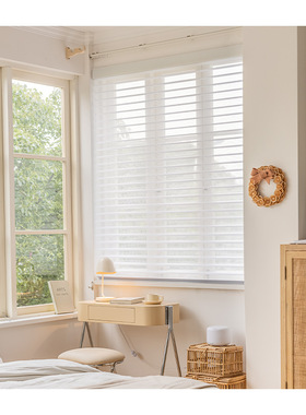 白色香格里拉遮光柔纱帘客厅浴室办公室卧室双层卷帘百叶帘免打孔