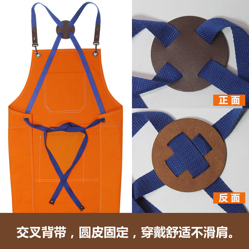 耐磨帆布围裙定制印logo韩版时尚厨房餐厅男女简约背带工作服订做