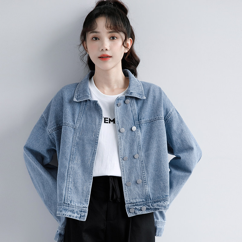 韩国2023年春秋季新款软牛仔外套女夏双排扣设计感宽松短款薄上衣