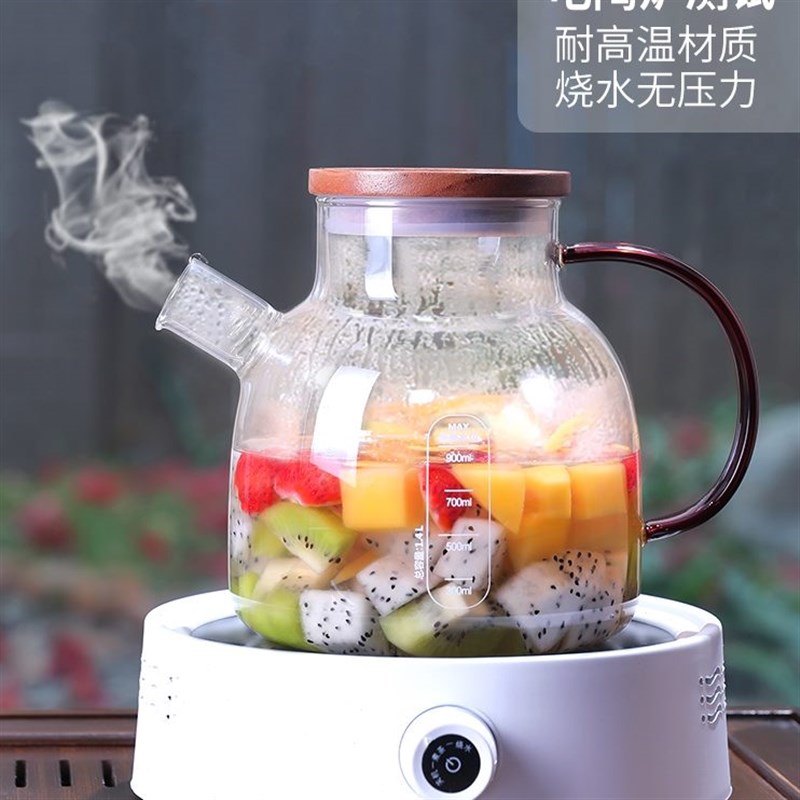 紫丁香透明玻璃茶壶家用高颜值泡茶壶大容量冷水壶花果茶壶耐高温