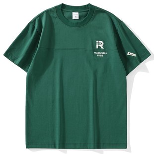 潮牌分割線字母刺繡短袖 夏季 潮流休閑帥氣修身 上衣體恤潮 T恤男士