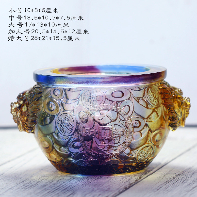工厂销琉璃聚宝盆八方纳财风水招财摆件居家客厅T前台桌面装饰商