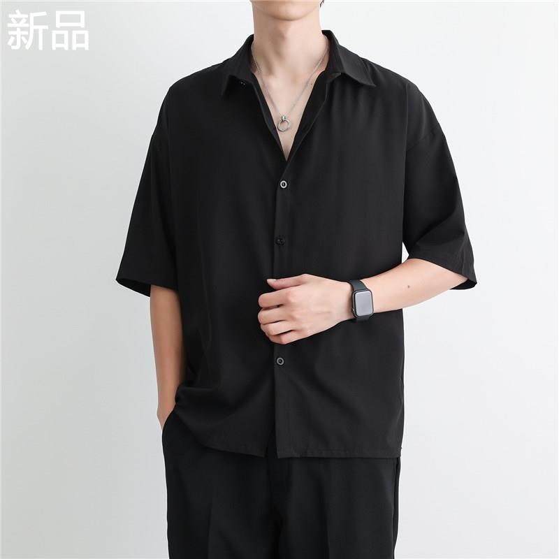 冰丝短袖衬衫男士外套夏季薄款潮流宽松上牌衣夏天休闲长袖衬新品