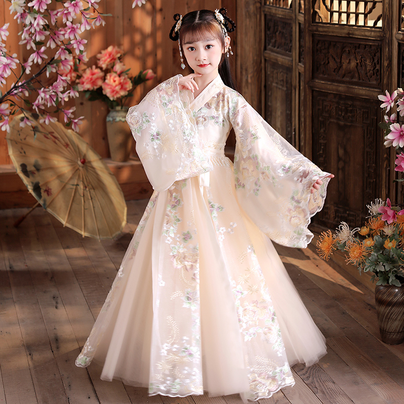 女童古装汉服2021新款中国风童装古风连衣裙洋气儿童唐装襦裙秋装