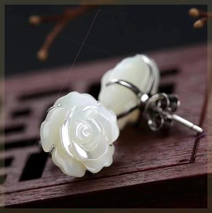 布梵依道手工精雕玫瑰服装 配饰文玩项链高级感耳饰品纯银耳环