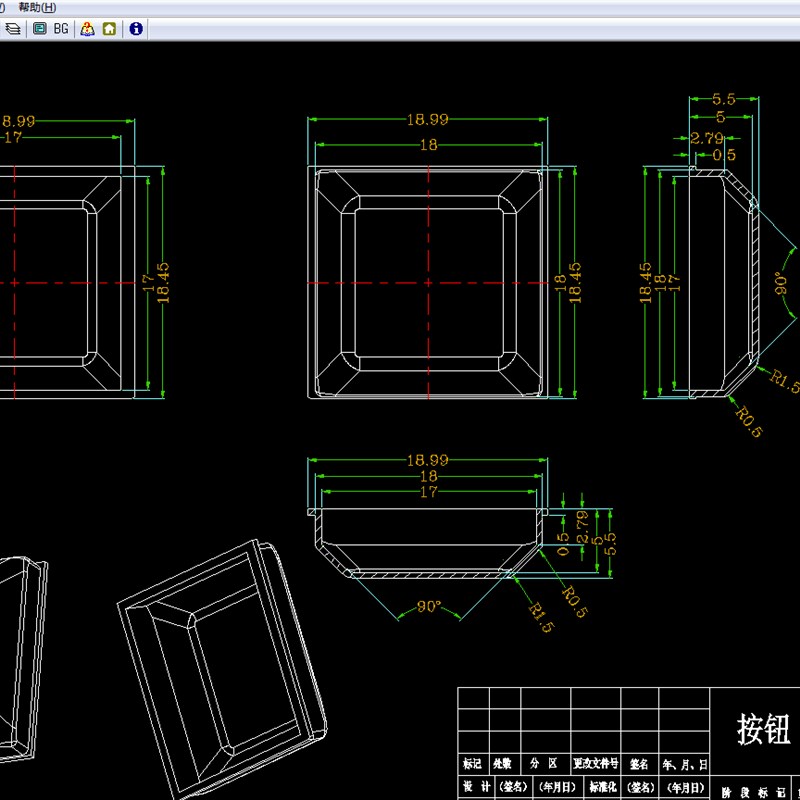 笔记本电脑键盘按键模具设计2D图机械CAD素材