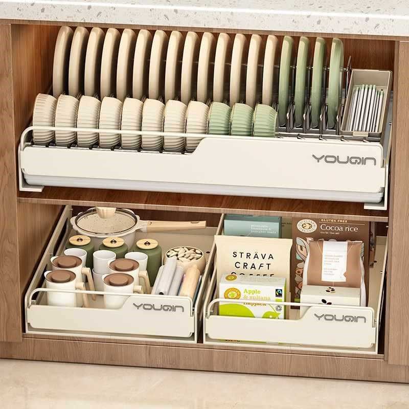 不锈钢碗碟收纳架厨房橱柜内抽屉置物架抽拉式拉篮碗盘子沥水碗架,家装主材,置物架,淘宝优惠券,粉丝福利购,淘宝优惠卷