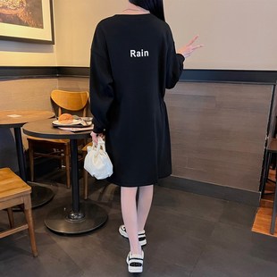 气质卫衣裙子中长款大码胖mm加厚秋冬季连衣裙巨显瘦女装2024年