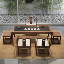 茶桌椅组 禅意茶台新中式 n实木榆木茶桌椅组合 老榆木茶桌马蹄桌