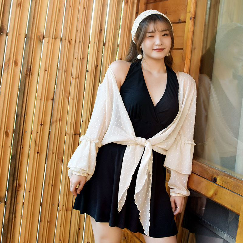 泳衣2020年新款n温泉胖妹妹分体裙式三件套大码泳衣女200斤遮肉