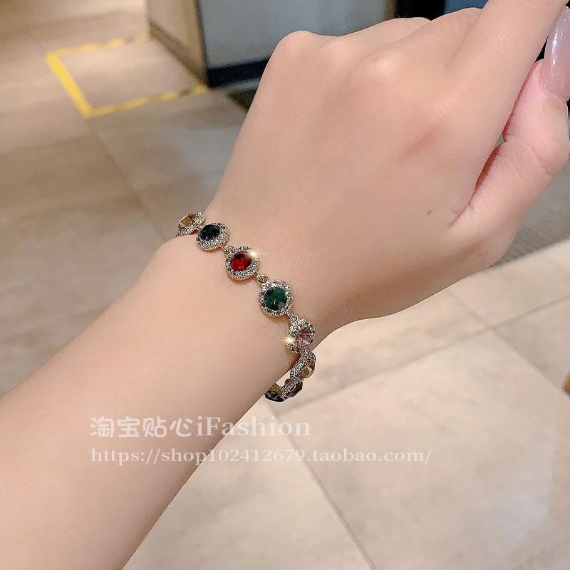 时尚手链女超闪彩色水晶手环韩版简约个性手串森系手镯手饰品礼物