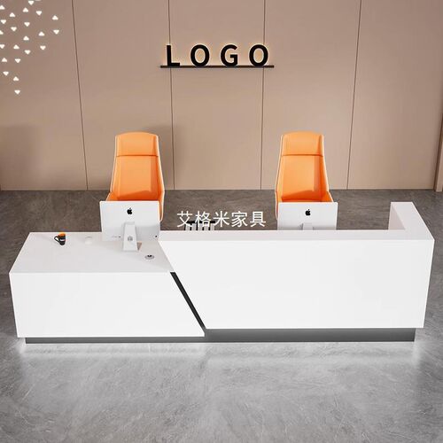 白色烤漆公司前台接待台简约现代办公桌弧形吧台大堂售楼部收银台