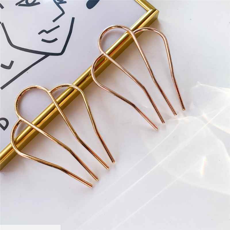 推荐New U Shaped Alloy Hairpins Hair Clips Simple Metal Bob