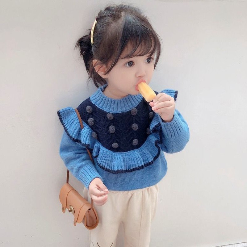 女童毛衣2020新款洋气中小童儿童线衣春秋韩版套头圆领打底针织衫