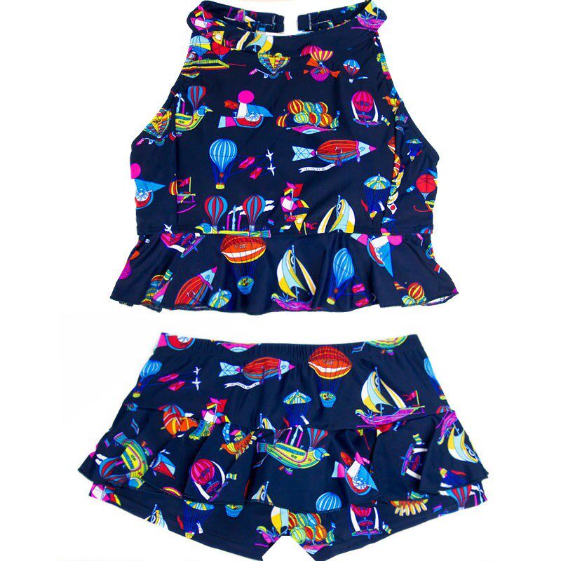 青少年女学生分体锦纶女孩游泳衣少女泳衣大童游泳裤女士裙式泳装