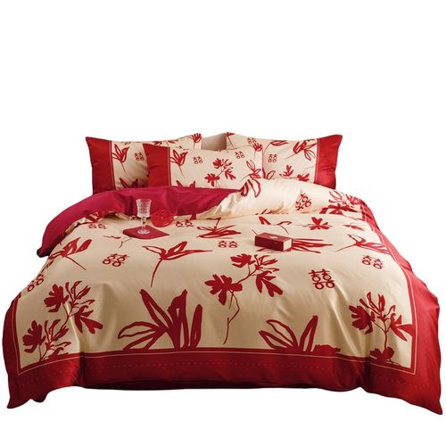 新中式陪嫁婚庆四件套红色备婚床单被套纯棉结婚床上用品婚房喜被