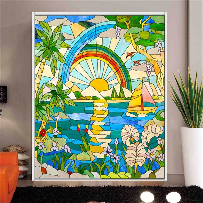 教堂玻璃彩色贴膜 风景橱窗吊顶装饰定做阳台窗花透光不透明贴纸,家居饰品,玻璃膜/贴,淘宝优惠券,粉丝福利购,淘宝优惠卷