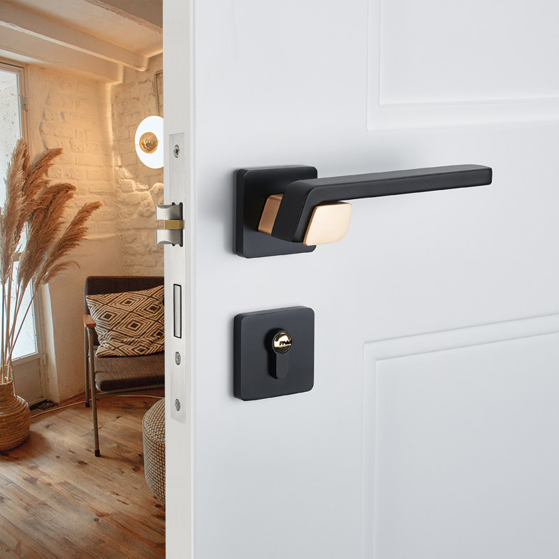 卧室门锁室内灰色门把手手柄锁具静音家用房间木门分体磁吸房门锁