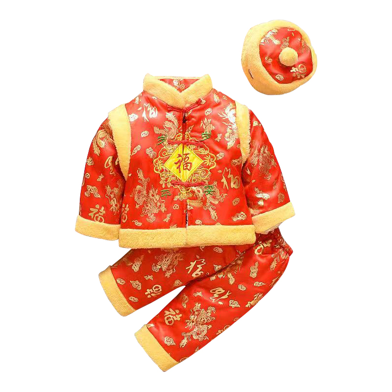 宝宝唐装套装冬季中国风新年装棉衣男女婴儿童1-2-3周岁百日礼服