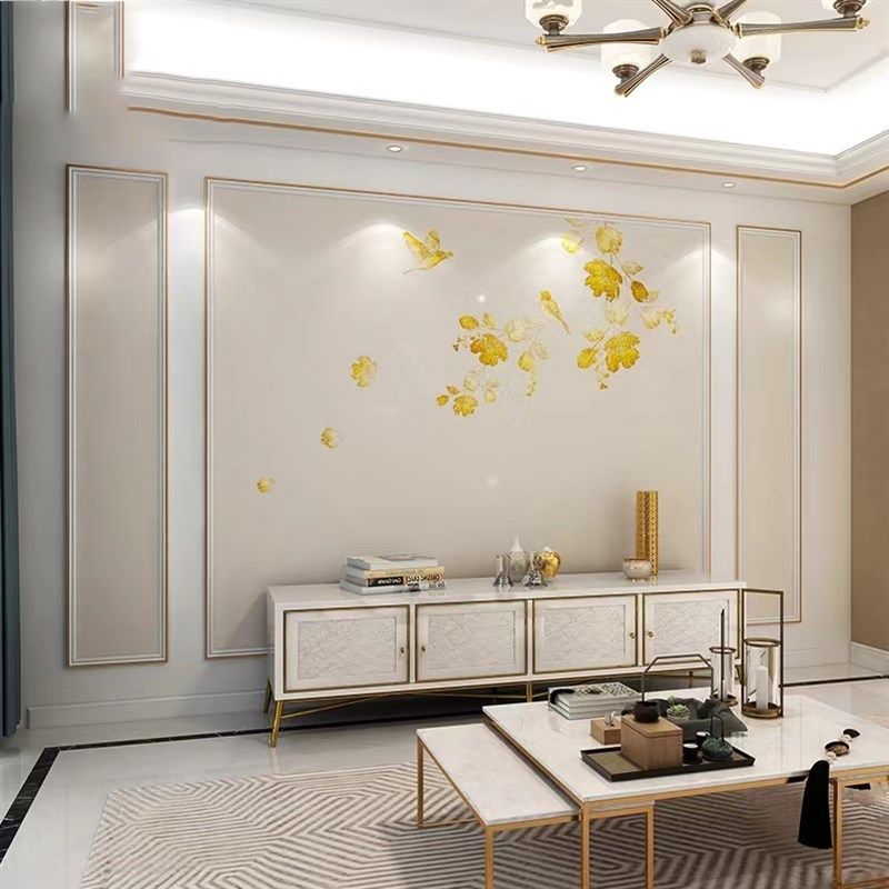 现代简约电视背景墙壁纸花卉卧室影视墙壁布立体墙布壁Z画金箔花,家装主材,定制壁画,淘宝优惠券,粉丝福利购,淘宝优惠卷