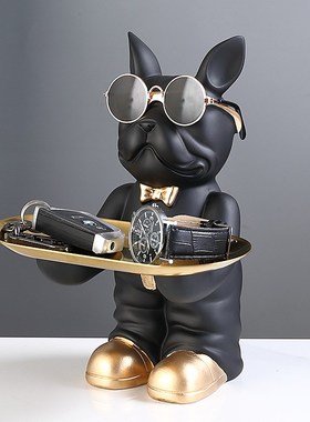 进门口玄关放钥匙收纳摆件入户鞋柜置物托盘轻奢T现代客厅狗装饰