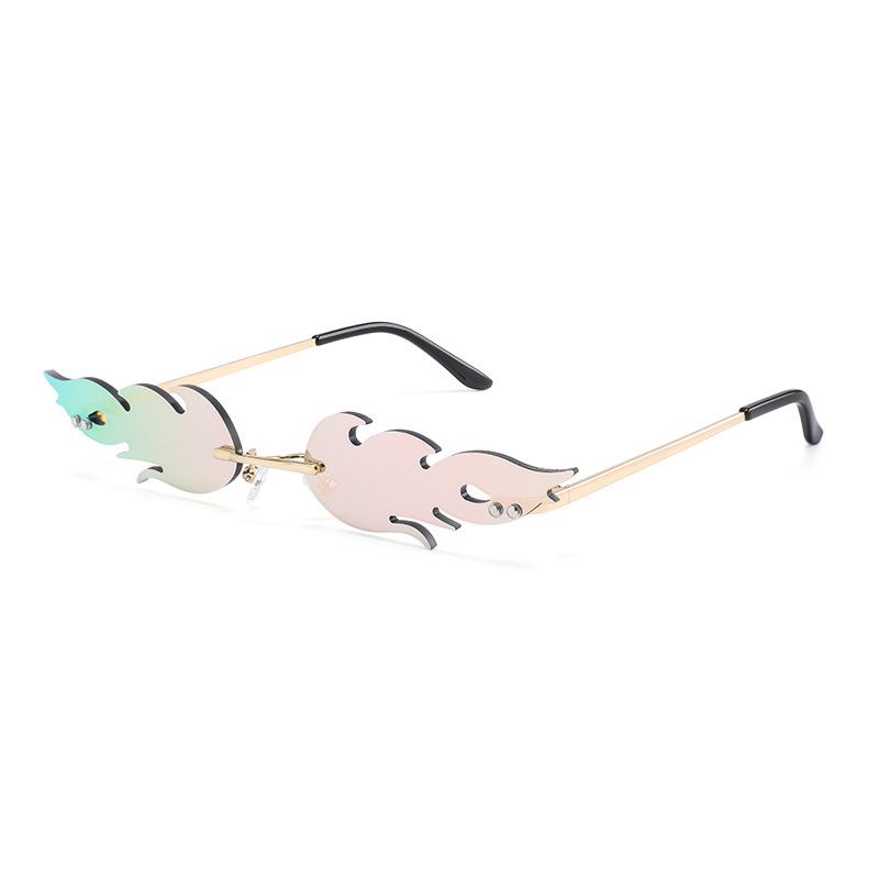 网红2022 Luxury Fashion Fire Flame Sunglasses Women Rimless