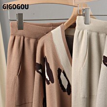 推荐GIGOGOU Autumn Oversized Women Cardigan Sweater Tracksui